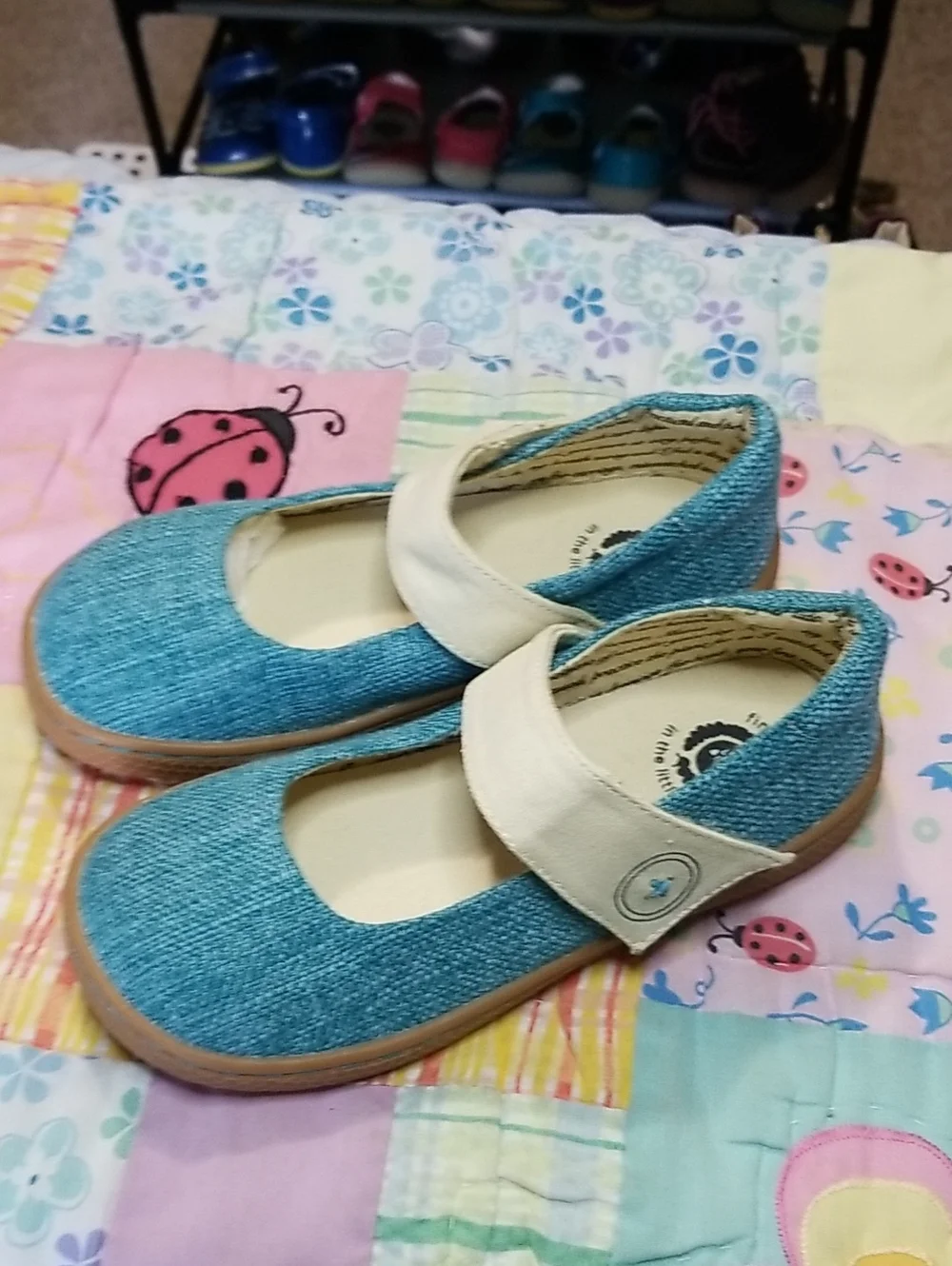 Livie & Luca Teal/ Turquoise Canvas Mary Jane with Cream Strap HTF Size 1 Youth